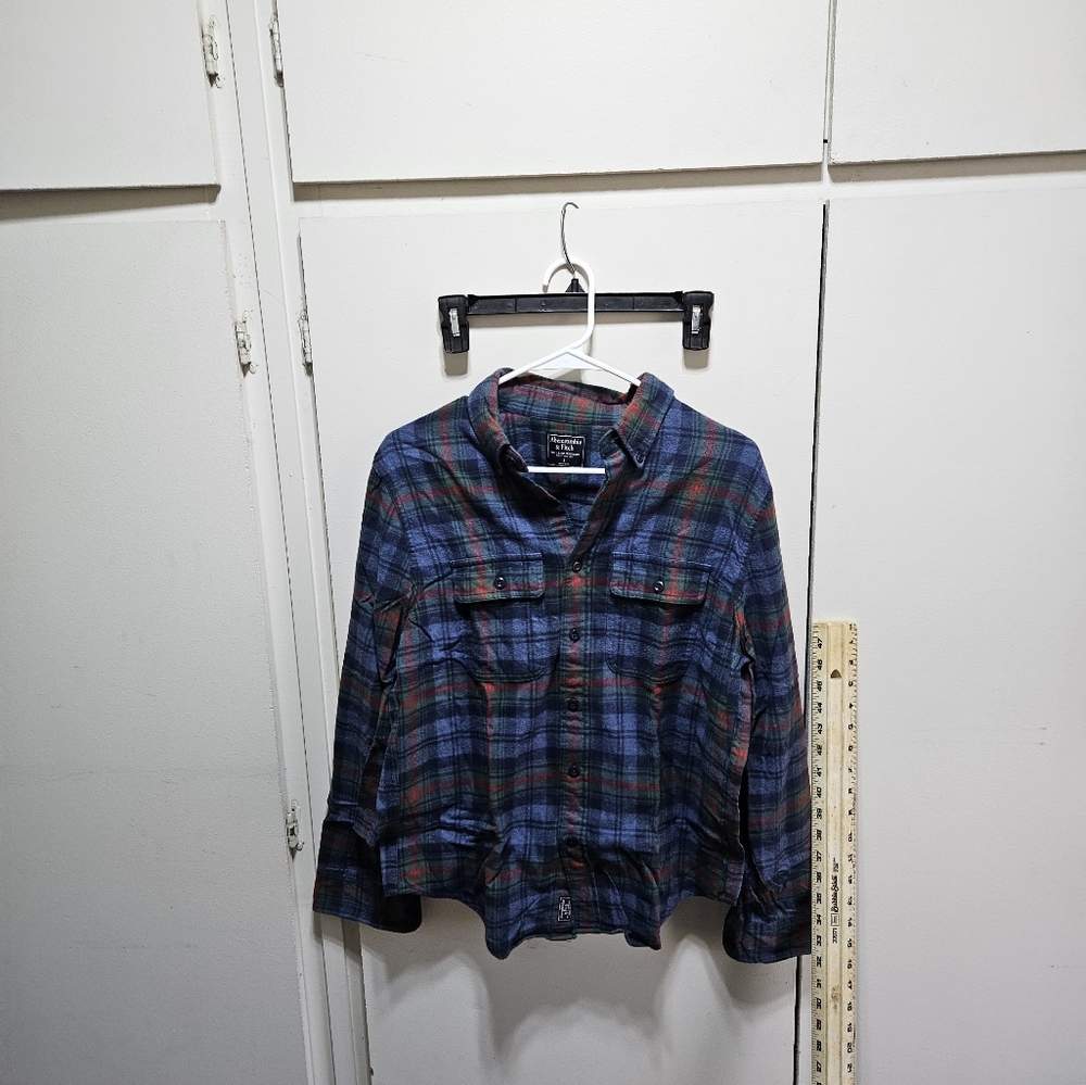 Abercrombie & Fitch Men's Blue Green Plaid Button-Down Shirt